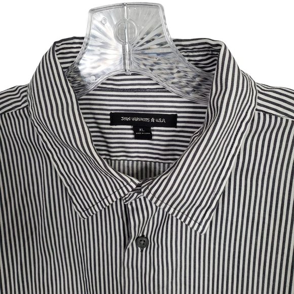 John Varvatos Mens Size XL Shirt Stripe Long Sleeve Back Darts Cotton Gray White - Picture 7 of 10